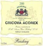 Etiketa Riesling 2000 Vin de Calitate Superiorã (pozdní sběr) (Reserve) - Cricova Acorex, Moldávie