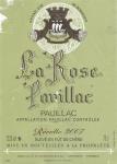 Etiketa La Rose Pauillac 2007 Appellation Pauillac Contrôlée (AOC) - S.C.V.A. À 33250 Pauillac, Francie.