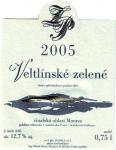 Etiketa Veltlínské zelené 2005 pozdní sběr - Peřina Zdeněk Mikulov.