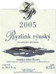 Etiketa Ryzlink rýnský 2005 výběr z bobulí - Peřina Zdeněk Mikulov.