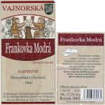 Etiketa Frankovka modrá 2003 kabinetné (kabinet) - Poľnohospodárské družstvo Vajnory, Slovensko.