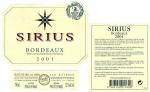 Etiketa Sirius Rouge 2001 Appellation Bordeaux Controlée (AOC) - Maison Sichel, Francie.