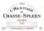 Etiketa L´Heritage de Chasse-Spleen 2002 Appellation Haut-Médoc Controlée (AOC) Cru Bourgeois Exceptionnel - Château Chasse-Spleen, Francie.