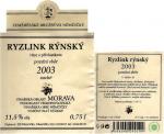 Etiketa Ryzlink rýnský 2003 pozdní sběr - ZD Němčičky.