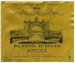 Etiketa Blason d´Issan 2002 Appellation Margaux Controlée (AOC) 3e Grand Cru Classé - Château d´Issan, Francie.