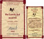 Etiketa Rulandské modré 2002 pozdní sběr - Víno Marcinčák Mikulov.