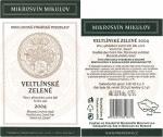 Etiketa Veltlínské zelené 2004 pozdní sběr - Vinařství Mikrosvín Mikulov, a.s.