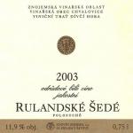 Popis: Etiketa Rulandské šedé 2003 odrůdové jakostní - Znovín Znojmo a.s.