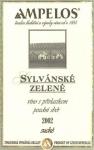 Popis: Etiketa Sylvánské zelené 2002 pozdní sběr - Ampelos - Šlechtitelská stanice vinařská Znojmo a.s. Vrbovec.