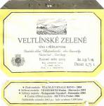 Etiketa Veltlínské zelené 2003 pozdní sběr - Vinařství Baloun Radomil, Velké Pavlovice.