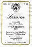 Etiketa Tramín 2003 výběr z hroznů - Žernosecké vinařství s.r.o. Velké Žernoseky.