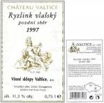 Etiketa Ryzlink vlašský 1997 pozdní sběr - Vinné sklepy Valtice, a.s.