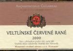 Etiketa Veltlínské červené rané 2000 pozdní sběr – Moravské vinařské závody s.r.o. Hukvaldy.