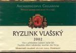 Etiketa Ryzlink vlašský 2002 kabinet – Moravské vinařské závody s.r.o. Hukvaldy.