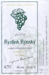 Etiketa Ryzlink rýnský 2002 kabinet – Vinařství Vladimír Hanák, Blatnice pod Sv. Antonínkem.