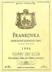 Etiketa Frankovka 1996 odrůdové jakostní - Víno Mikulov a.s.