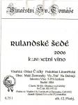 Etiketa Rulandské šedé 2006 kabinet - Vinařství Sv. Tomáše Malé Žernoseky.