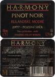 Etiketa Pinot Noir 2007 pozdní sběr - Vinselekt Michlovský a.s. Rakvice.