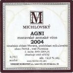 Etiketa Agni 2004 zemské - Vinselekt Michlovský a.s. Rakvice.