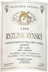 Etiketa Ryzlink rýnský 1999 kabinet - Vinařství Veverka, Čejkovice.
