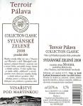 Etiketa Sylvánské zelené 2008 pozdní sběr - Vinařství Pod Martinkou, Horní Věstonice.