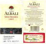 Etiketa Viña Albali 1997 Denominación de Origen (DO) (Gran Reserva) - Viña Albali Reservas S.A., Španělsko.