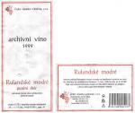 Viněta Rulandské modré 1999 pozdní sběr (archivní) - České vinařství Chrámce s.r.o.