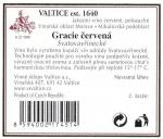 Etiketa na zadní straně Gracie (červená) 2003 odrůdové jakostní - Vinné sklepy Valtice, a.s. 