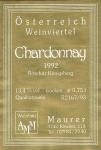 Viněta vína Chardonnay 1992 Qualitätswein (jakostní) - A&M Maurer, Röschitz Königsberg, Rakousko 