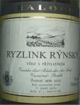 Detail etikety Ryzlink rýnský 2003 pozdní sběr - Vinařství Baloun Radomil, Velké Pavlovice.