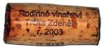 Plný korek délky 45 mm Pinot Blanc 2003 pozdní sběr - Trčkovo rodinné vinařství Starovice.