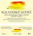 Etiketa Rulandské modré 2002 výběr z hroznů (barrique) - Vinařství Tetur Vladimír Velké Bílovice. 