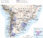 Mapka vinařských oblastí Jižní Ameriky - v Uruguayi jsou vinice především na (jiho-)západě země