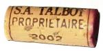 Archivní korek délky 50 mm Connétable de Talbot 2002 Appellation Saint-Julien Controlée (AOC) 4e Grand Cru Classé - Château Talbot, Francie.