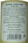 Detail zadní etikety Ryzlink rýnský 2003 pozdní sběr - Vinařství Baloun Radomil, Velké Pavlovice.