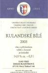 Etiketa Rulandské bílé 2003 výběr z hroznů - E.MI.VINO, Blahůšková Emilie, Nový Šaldorf.