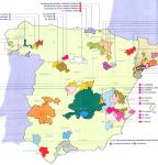 Mapka španělských oblastí s apelacemi Denominacion de Origen - je jich celkem 63. Oblast 