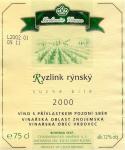 Etiketa Ryzlink rýnský 2000 pozdní sběr - Bohemia sekt, Českomoravská vinařská a.s.