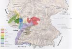 Mapka vinařských oblastí Německa - Pfalz je západně od oblasti Baden, vlevo dole.