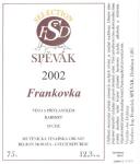 Etiketa Frankovka 2002 kabinet - Vinařství Spěvák a synové, Dubňany.