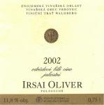 Etiketa Irsai Oliver 2002 odrůdové jakostní - Znovín Znojmo a.s.
