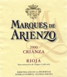 Etiketa Marques de Arienzo 2000 Denominación de Origen Calificada (DOCa) (Crianza) - Bodegas Domecq, Elciego, Rioja, Španělsko.