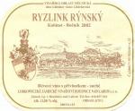 Etiketa Ryzlink rýnský 2002 kabinet - Lobkowiczké zámecké vinařství s.r.o. Roudnice nad Labem.