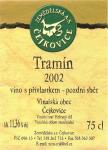 Etiketa Tramín červený 2002 pozdní sběr - Zemědělská a.s. Čejkovice.