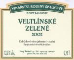 Etiketa Veltlínské zelené 2002 odrůdové jakostní - Vinařství rodiny Špalkovy, Nový Šaldorf.