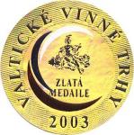Ocenění Valtické vinné trhy 2003 (zlatá medaile) - Irsai Oliver 2002 odrůdové jakostní - Vladimír Tetur, Velké Bílovice.