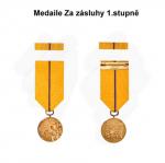 Medaile Za zásluhy má tři stupně, z nichž první je nejvyšší. Při udělení medaile se zároveň s ní odevzdá vyznamenanému číslovaná listina.